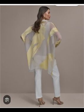 NWOT Donna Karan Sheer Cream Top with Pale Yellow Accents